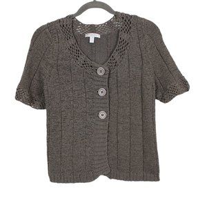 Conrad C Portion Petite Taupe Short Sleeve Knit Cardigan